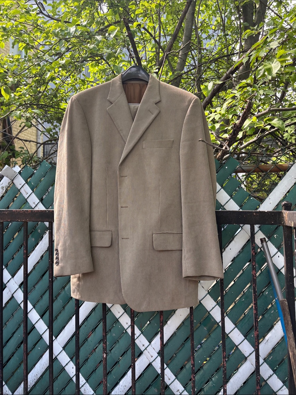 Classic Men's Taupe Single-Breasted Corduroy Suit